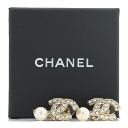 Chanel Crystal Pearl CC Drop Earrings Gold 5 of 5