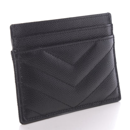 Saint Laurent Grain De Poudre Matelasse Chevron Monogram Credit Card Case Black 3 of 8