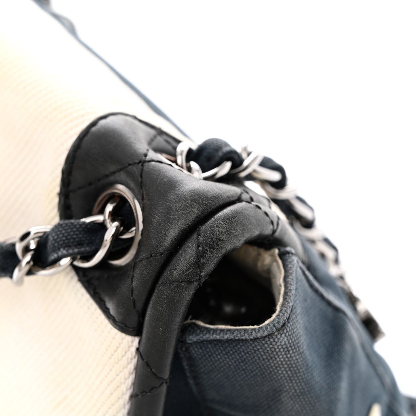 Canvas Lambskin Mademoiselle Lock Flap Navy White