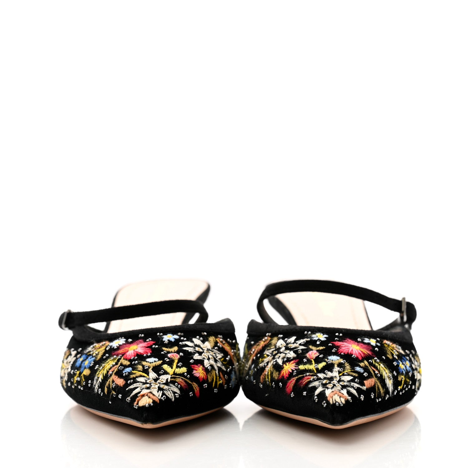 Christian Dior Velvet Beaded Embroidered Flower Dioreve Mules 37.5 Black Multicolor 2 of 10