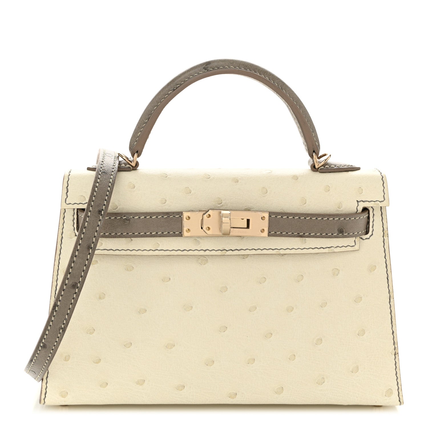 Hermes Ostrich Horseshoe Kelly Sellier Mini 20 Beton Gris Tourterelle 1 of 10