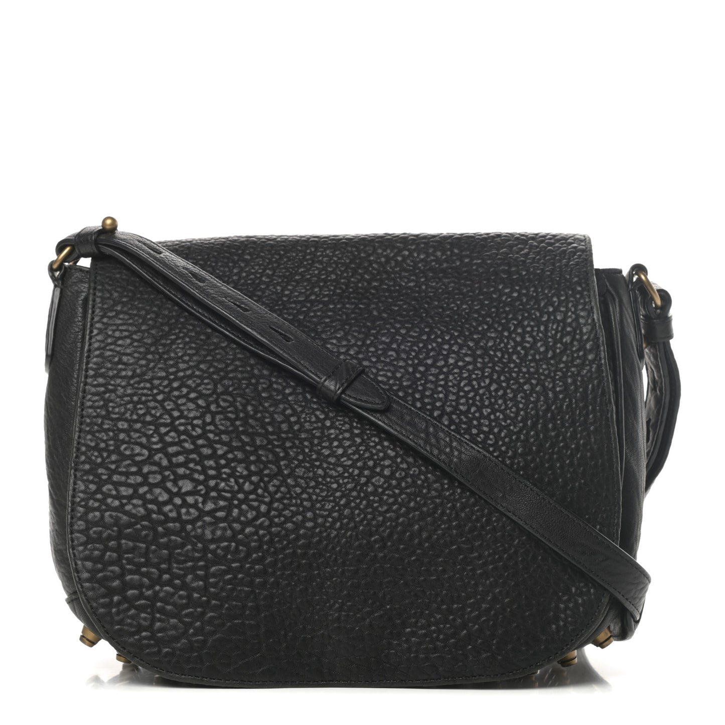 Pebbled Lambskin Lia Sling Black with Antique Brass Hardware