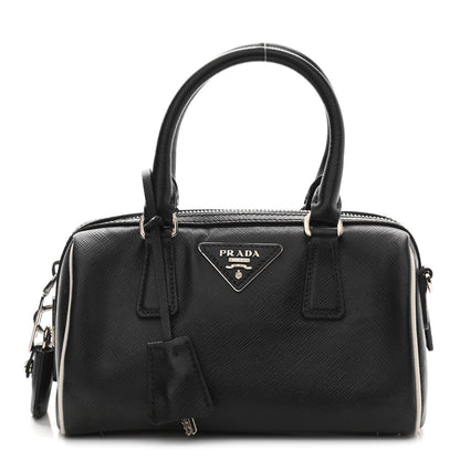 Prada Saffiano Lux Mini Convertible Bowler Black White 1 of 11