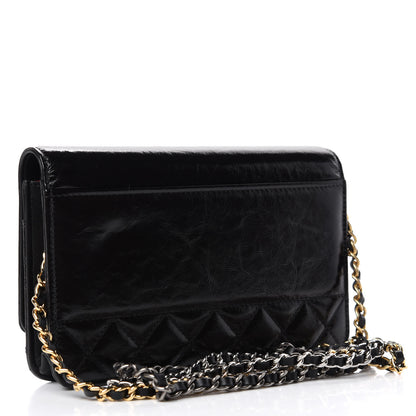 Chanel Shiny Aged Calfskin Quilted CC Wallet On Chain WOC Black 3 of 8