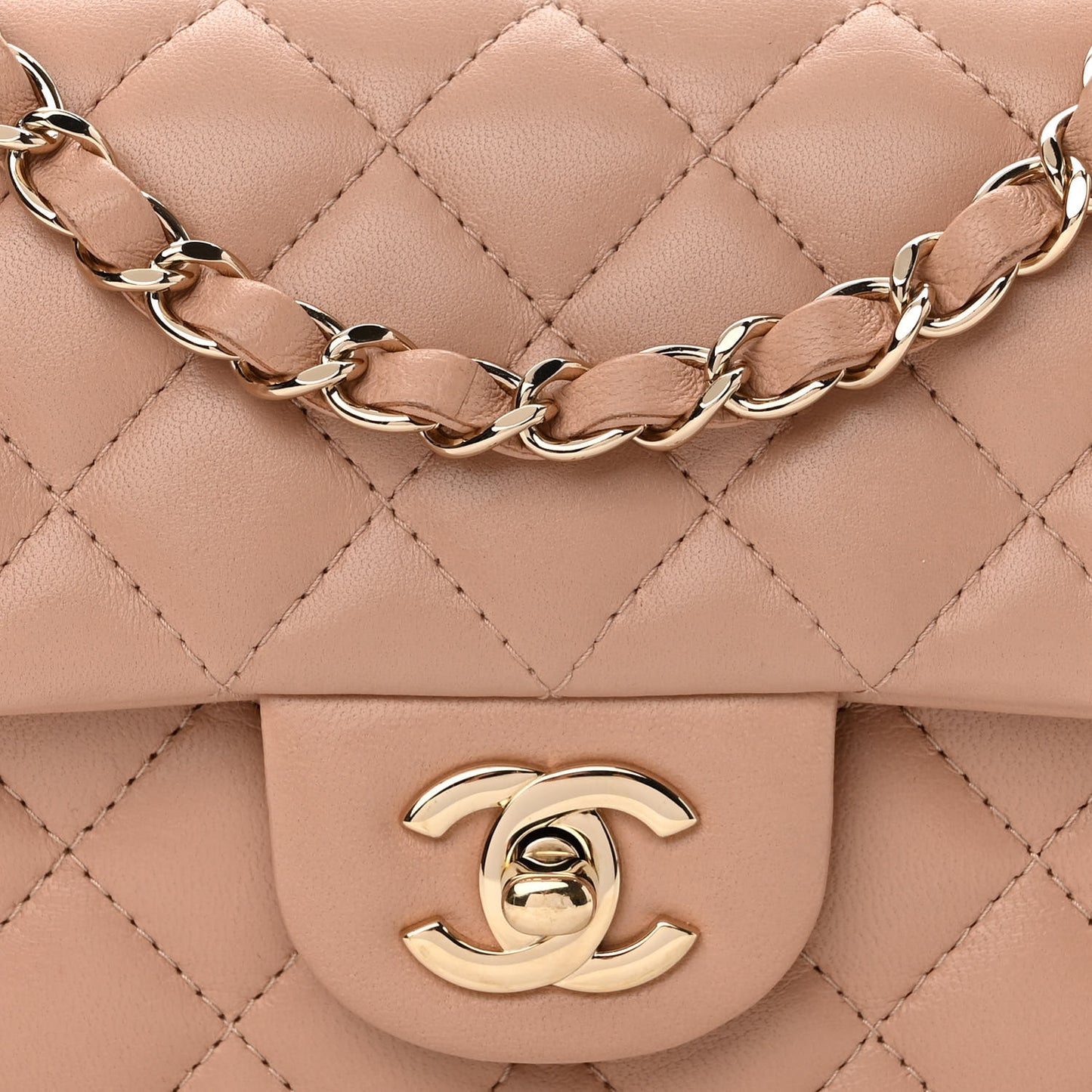 Lambskin Quilted Mini Rectangular Flap Beige