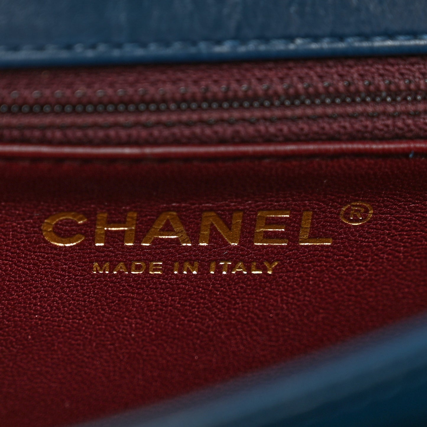 Glazed Calfskin Quilted Small Straight Lined Flap Blue