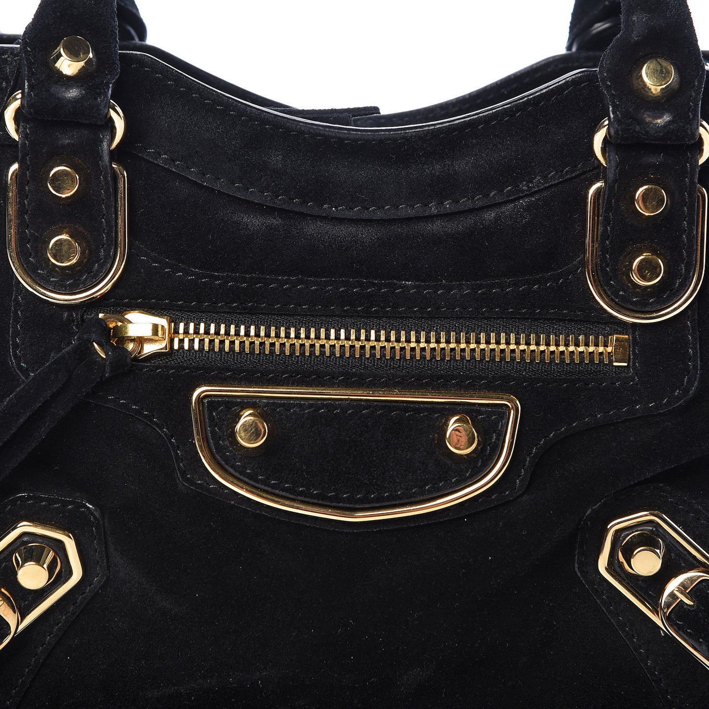 Baby Daim Suede Gold Metallic Edge Hardware Mini City Black
