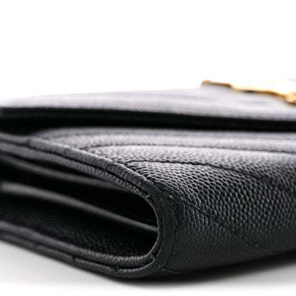 Saint Laurent Grain De Poudre Matelasse Chevron Monogram Flap Wallet Black 8 of 9
