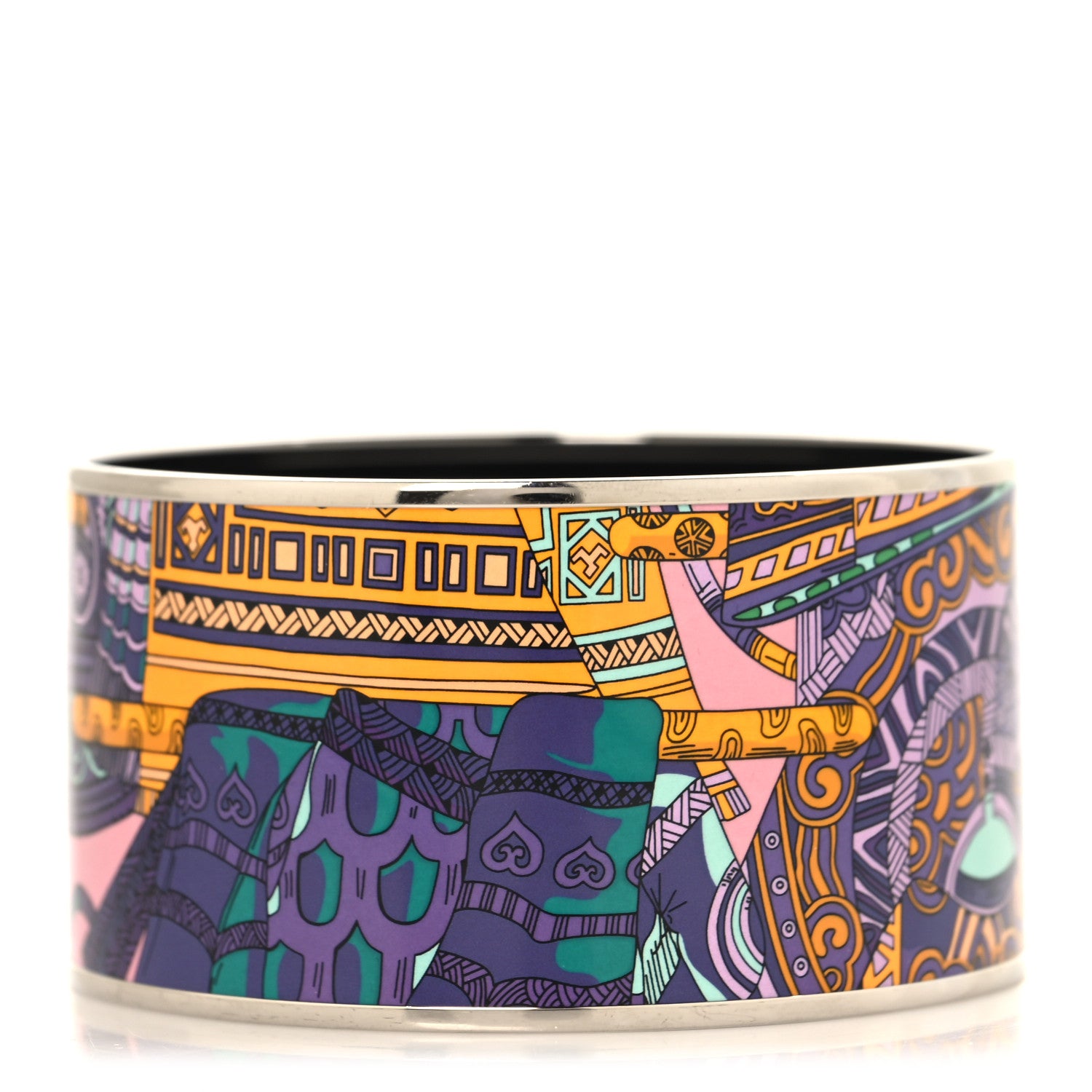 Hermes Enamel Printed Extra Wide Bracelet 70 Violet Multicolor