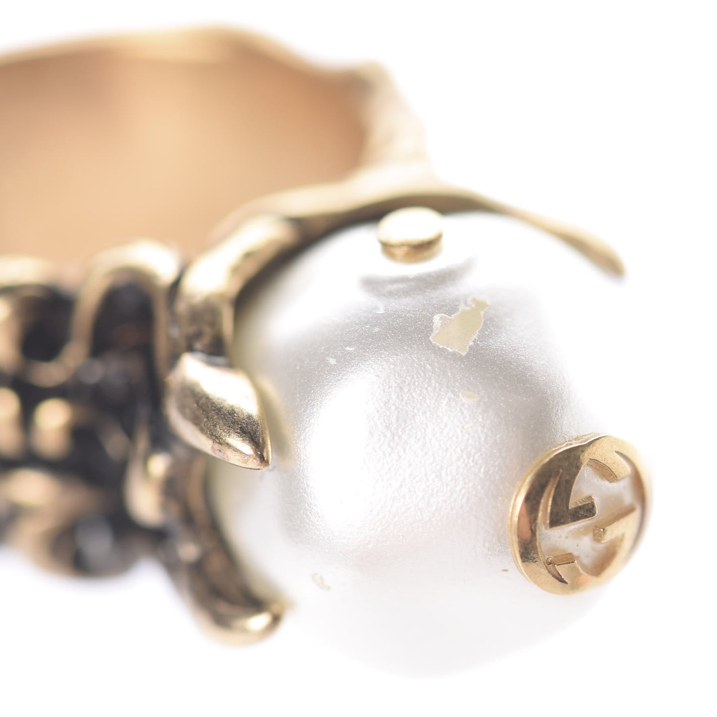 Metal Pearl Ring 6 Aged Gold