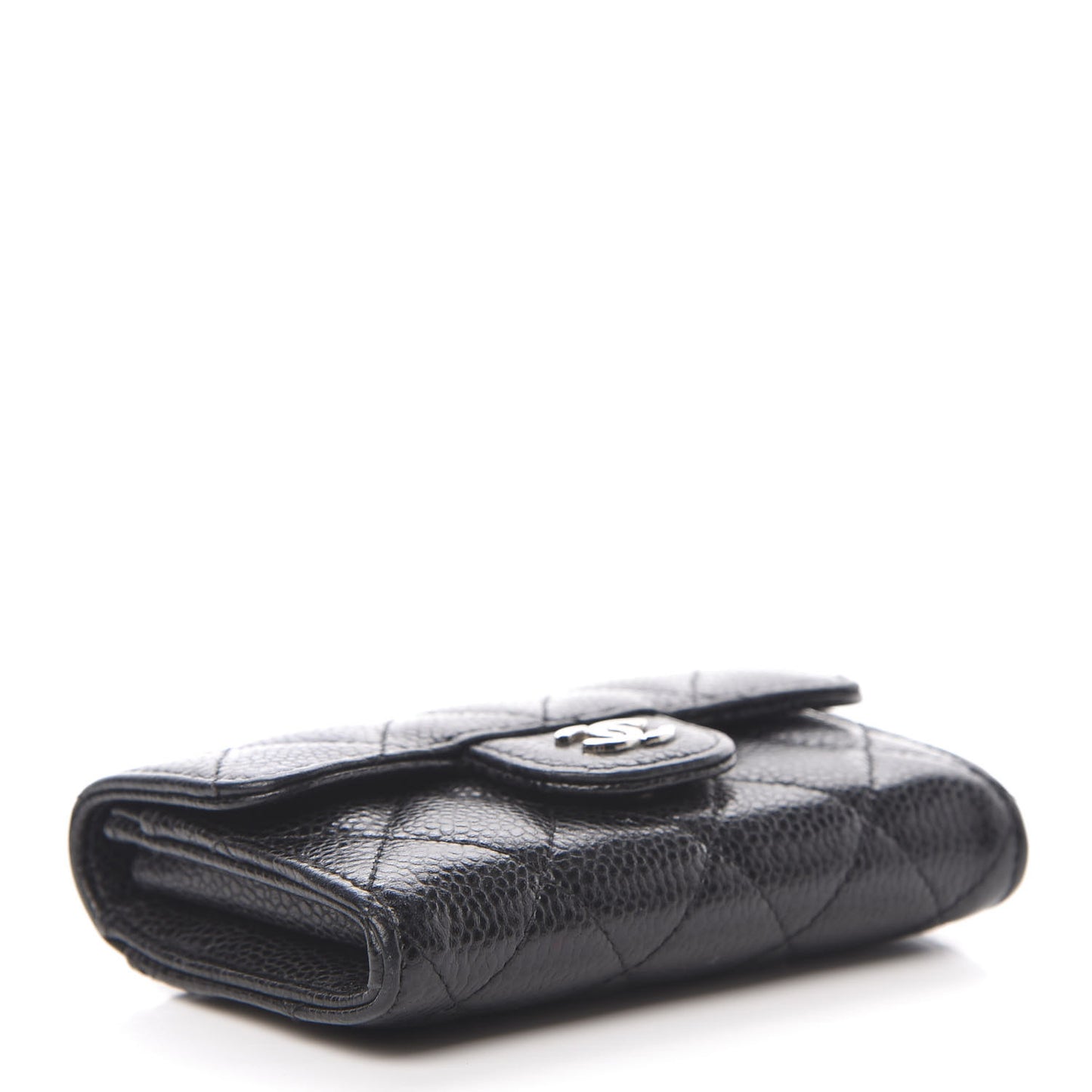 Caviar Quilted Flap Card Holder Wallet Black
