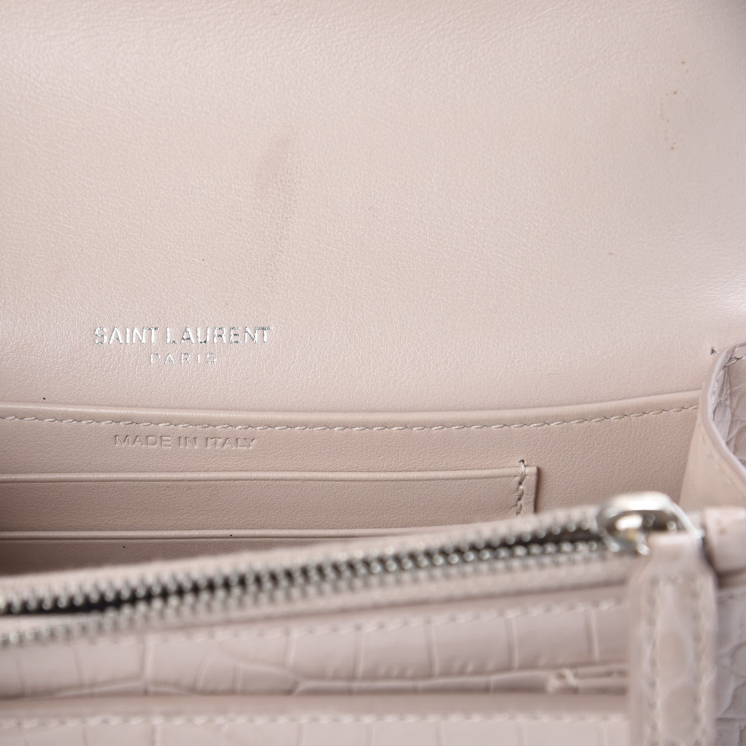 Saint Laurent Calfskin Crocodile Embossed Monogram Sunset Chain Wallet Marble Pink 13 of 13