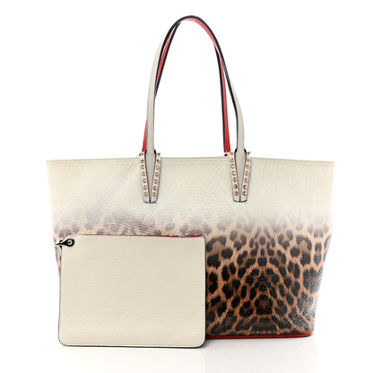 Christian Louboutin Calfskin Degrade Leopard Print Spikes East West Cabata Tote White Multi 3 of 15