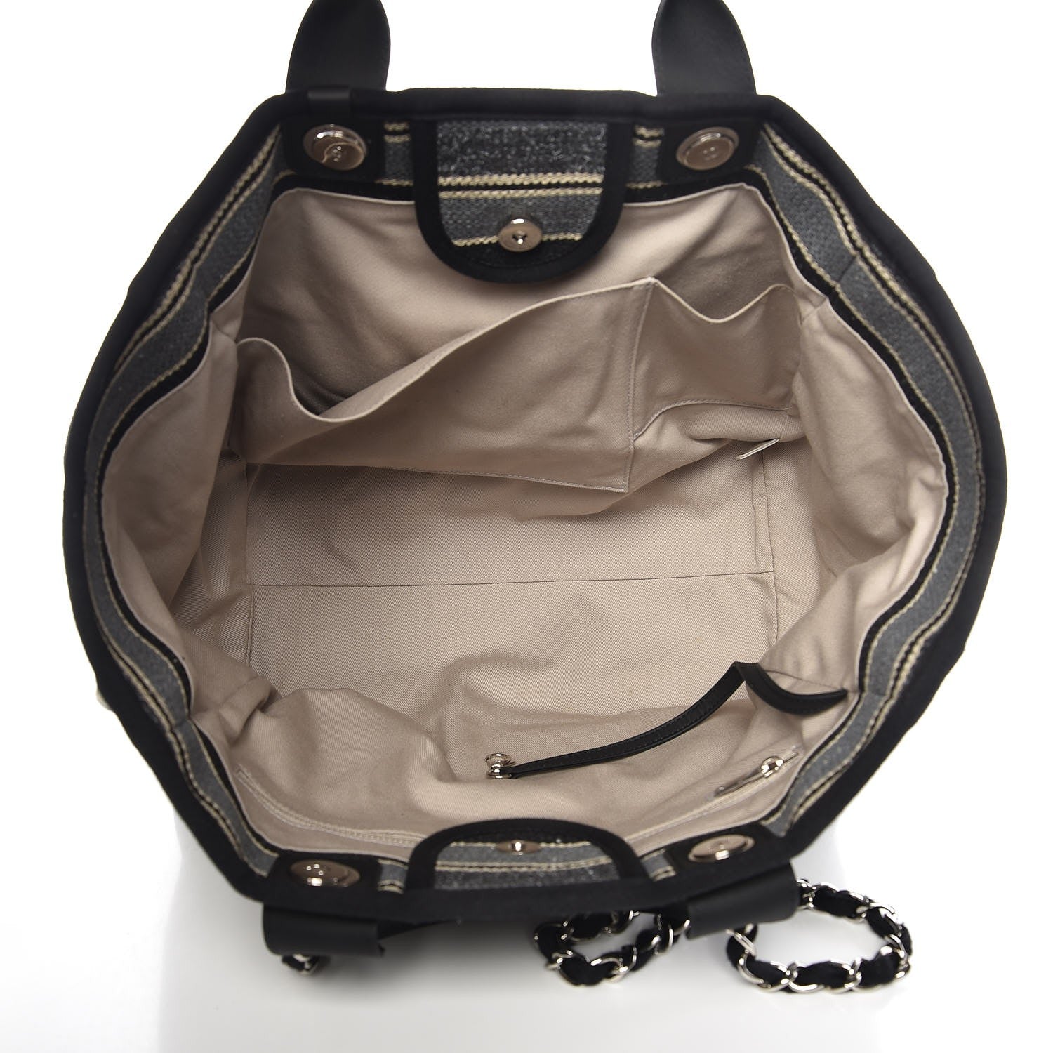 Chanel Striped Canvas Medium Deauville Tote Black 5 of 9