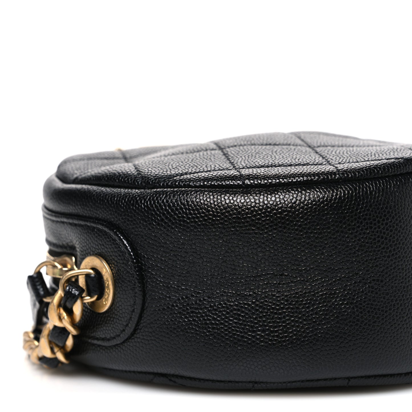Caviar Quilted Small Round Bag With Chain Black