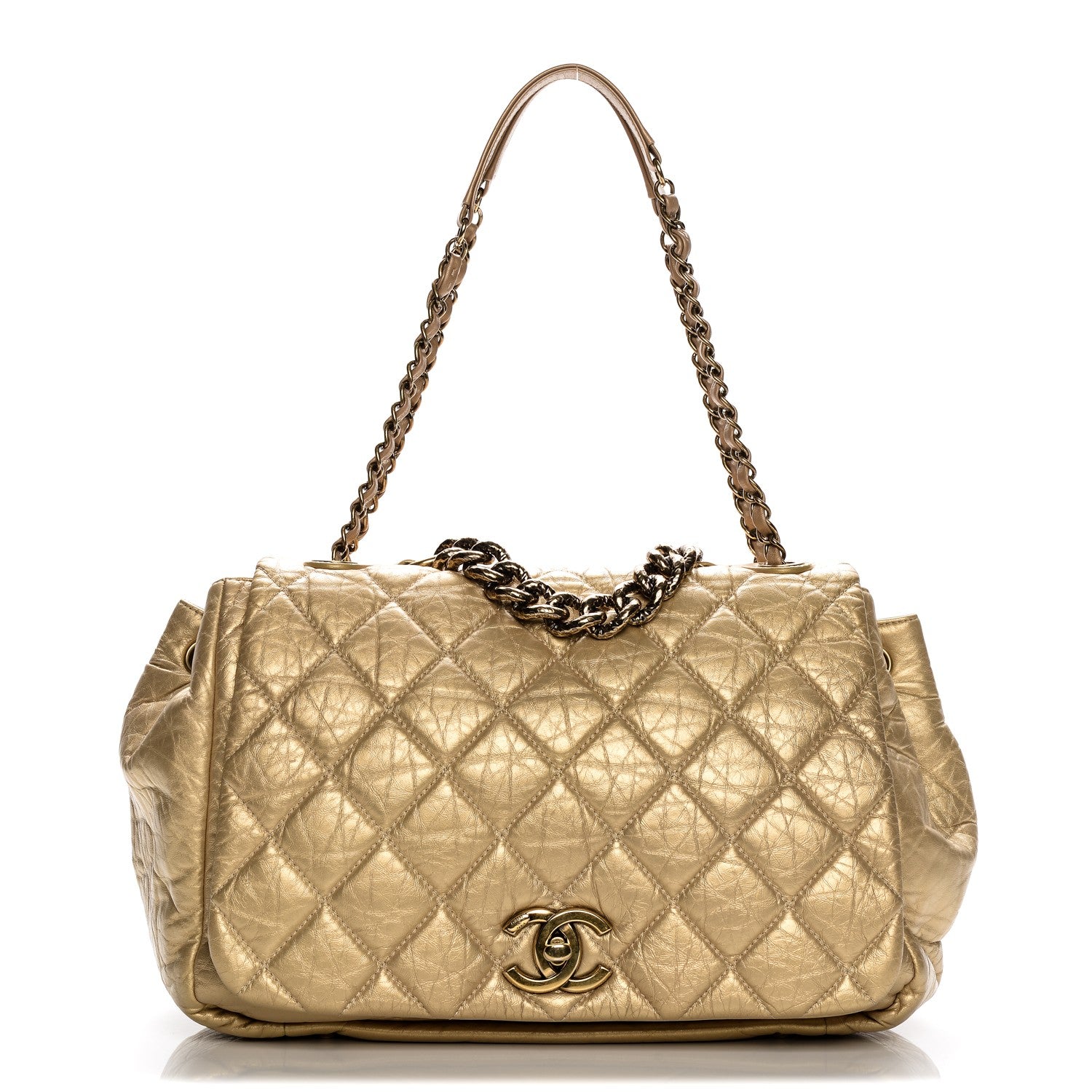 Chanel Metallic Aged Calfskin Quilted Large Pondichery Flap Gold 1 of 8