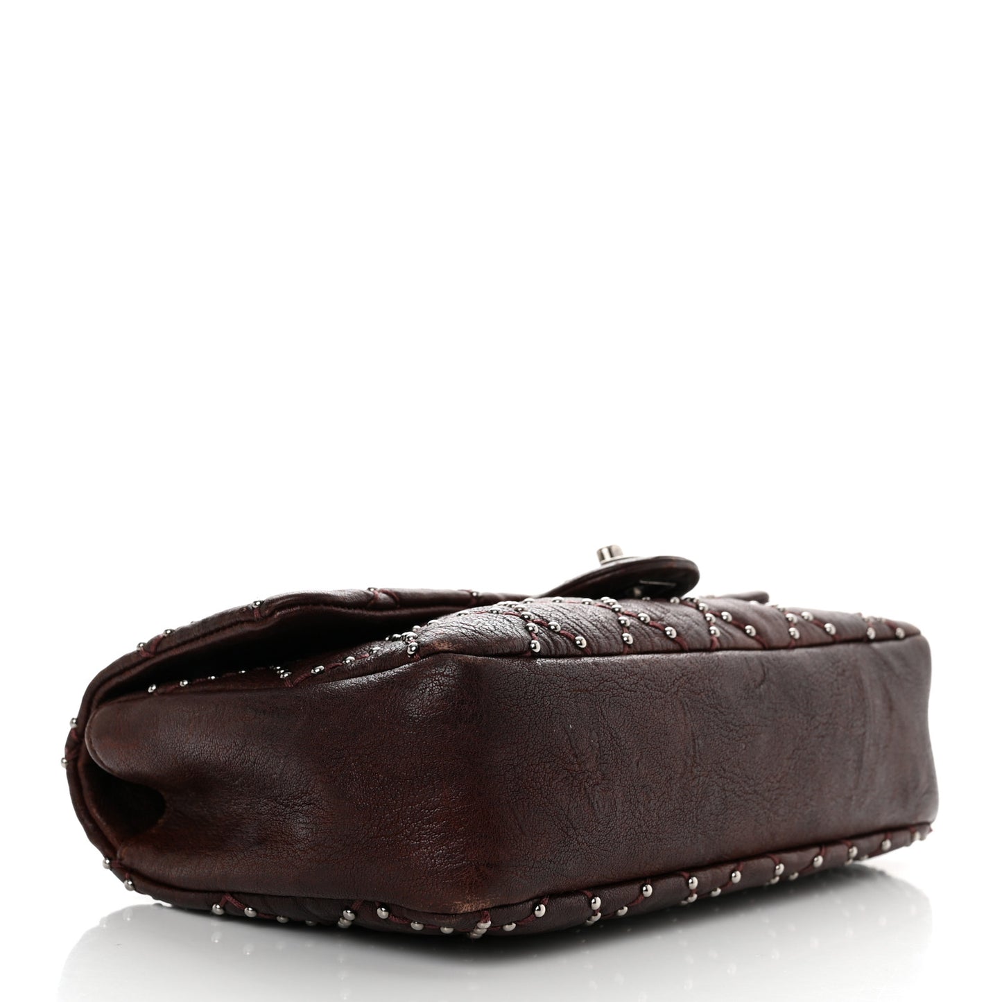 Washed Lambskin Studded Metal Beauty Flap Burgundy