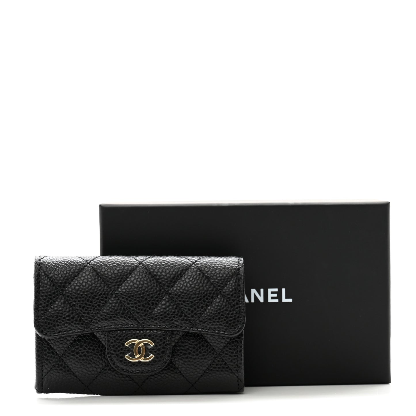 Caviar Quilted Flap Card Holder Wallet Black