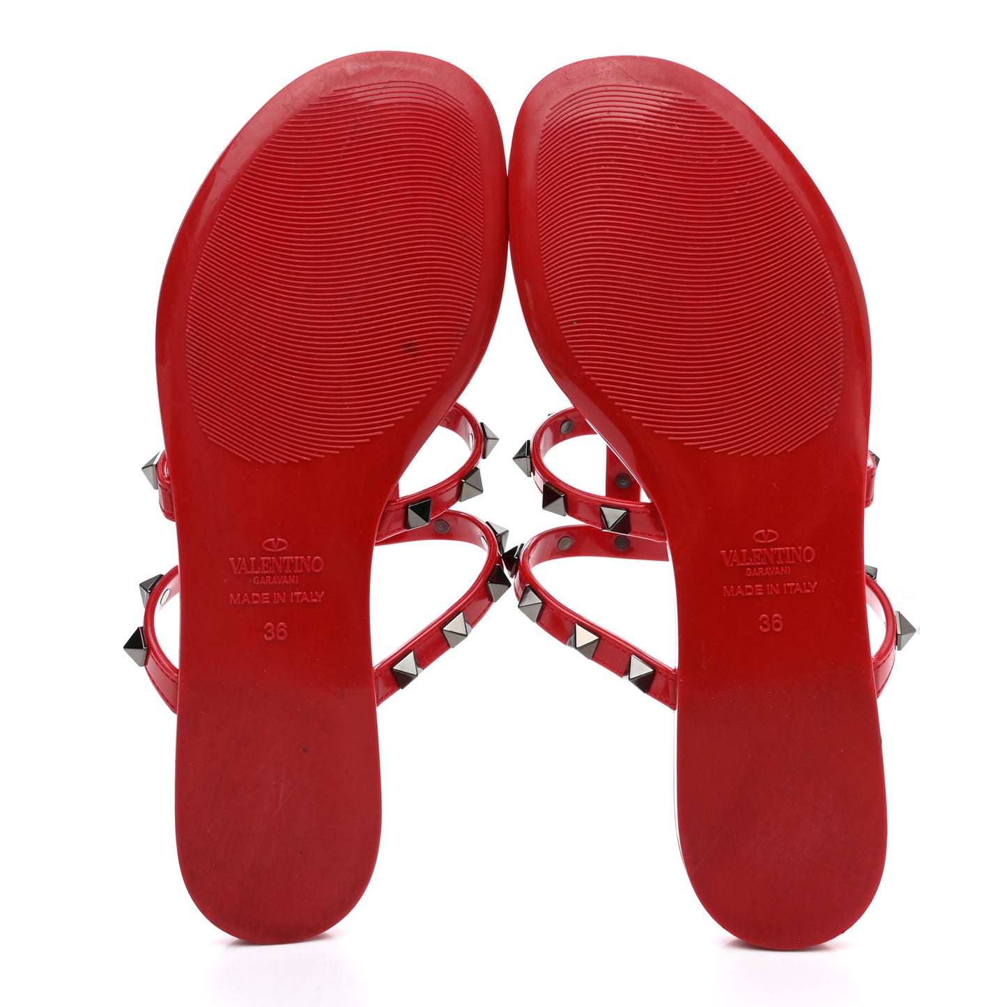 PVC Jelly Printed Rockstud Caged Flat Thong Sandals 36 Red