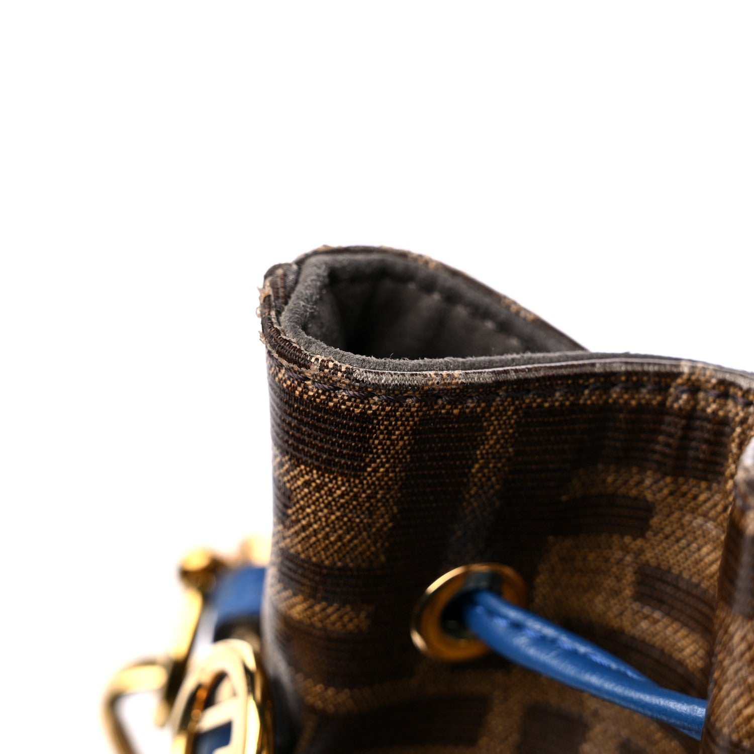 Fendi Glazed Fabric Vitello Grace F is Fendi FF 1974 Stamp Patch Grande Mon Tresor Bucket Bag Mogano Panna Iris 13 of 14