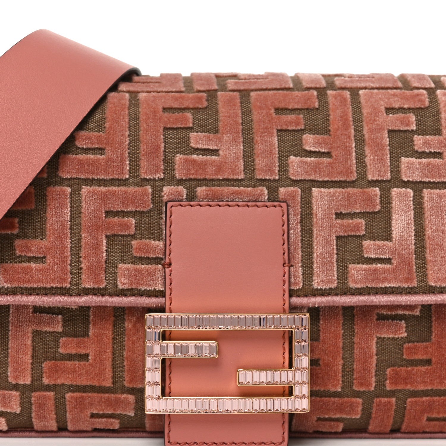 Fendi Velvet Jacquard Crystal FF Baguette Macaron 8 of 10