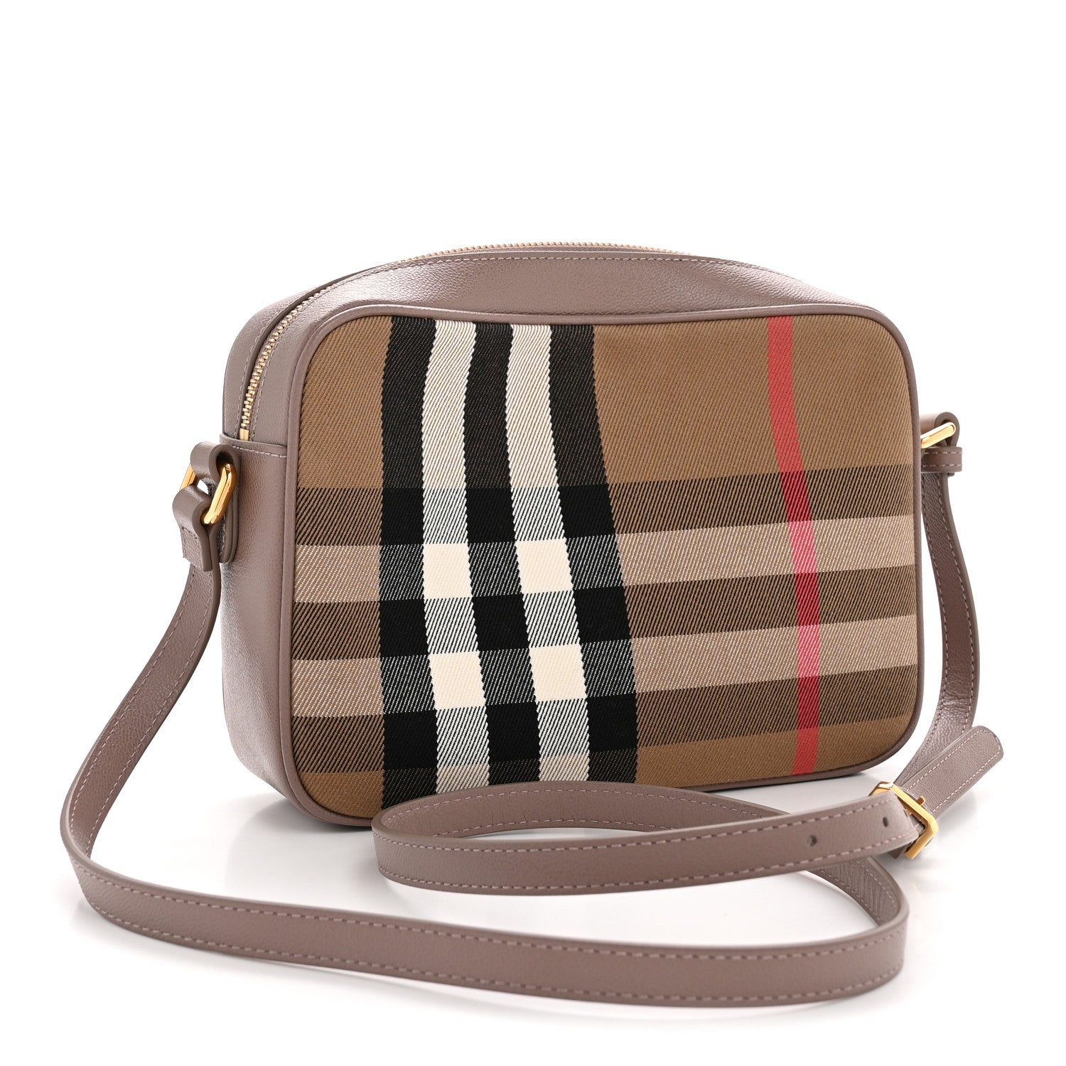 Burberry Calfskin House Check Large Camera Bag Grey Mink 3 of 11