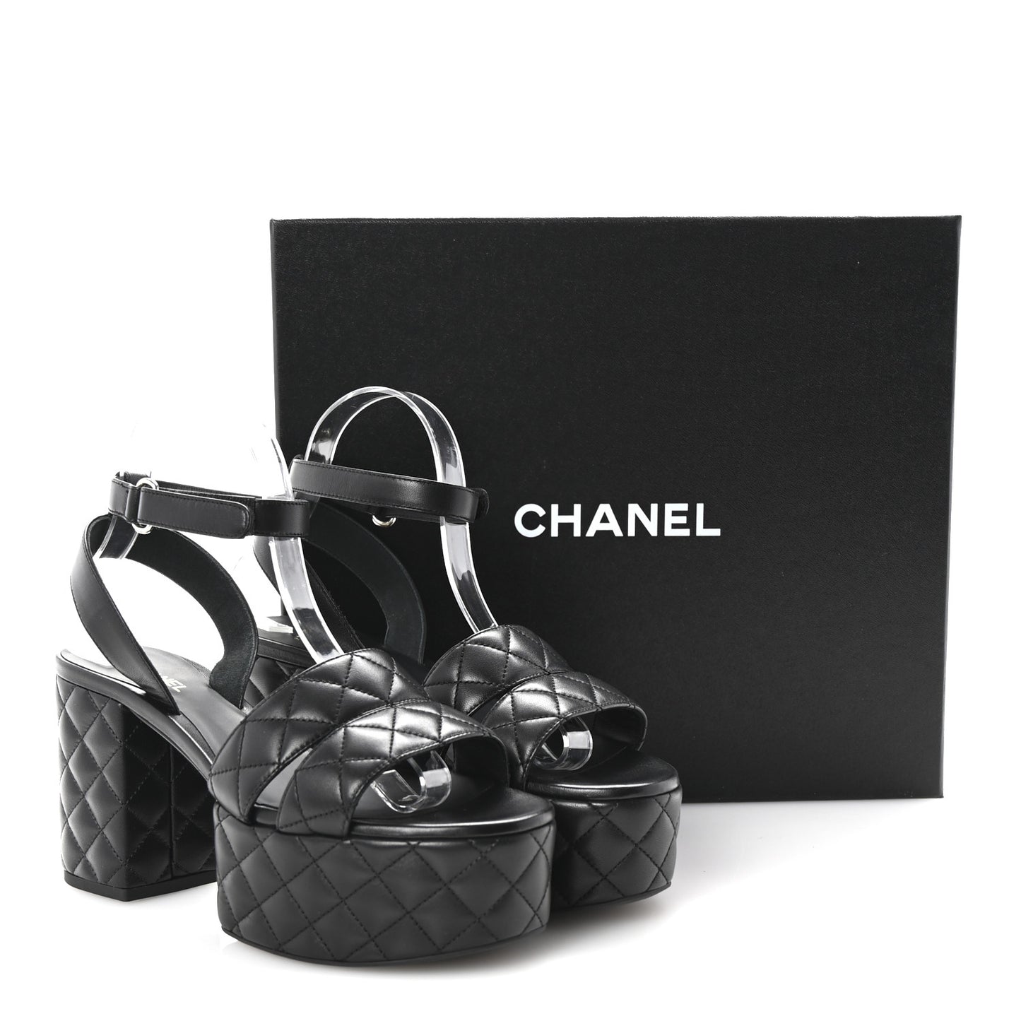 Lambskin Quilted Logo Platform Sandals 39 Black