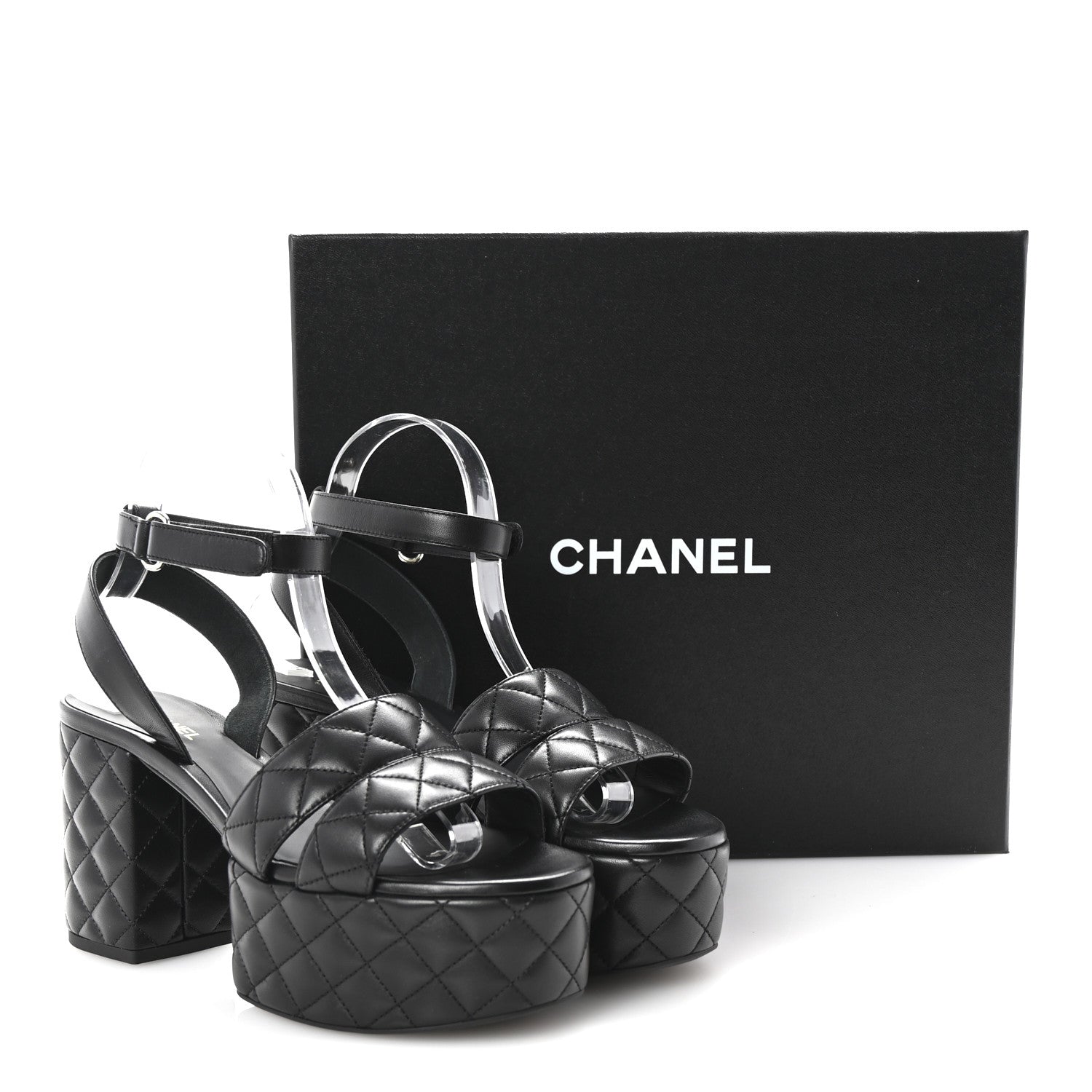 Chanel Lambskin Quilted Logo Platform Sandals 39 Black 10 of 10