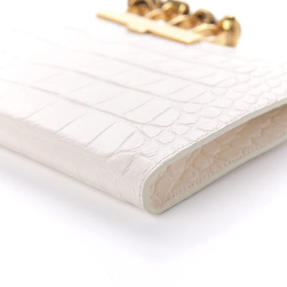 Alexander McQueen Calfskin Crocodile Embossed Knuckle Flat Clutch Off White Gold 7 of 10