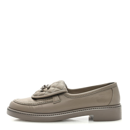 Chanel Lambskin Quilted CC Turnlock Loafers 39.5 Grey 1 of 11