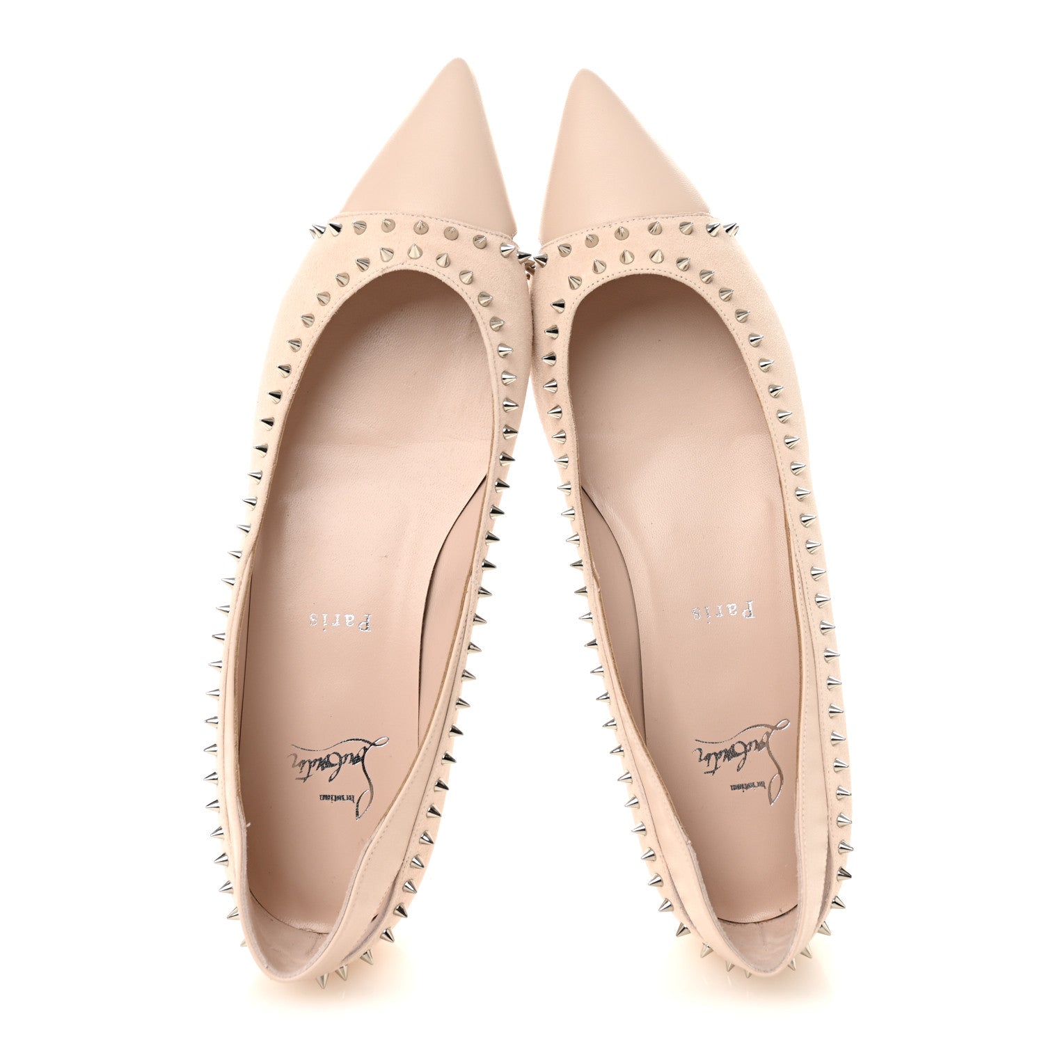 Christian Louboutin Nappa Suede Spikes Duvettina Ballerina Flats 40 Leche 2 of 9