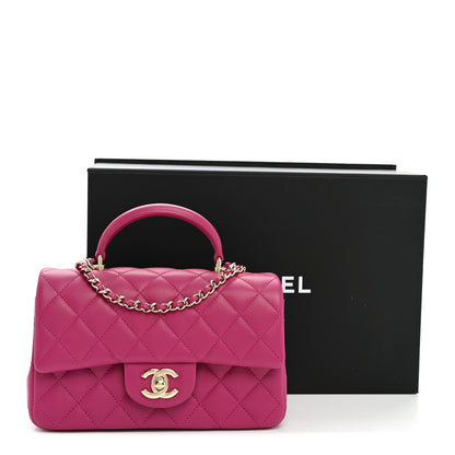 Chanel Lambskin Quilted Mini Top Handle Rectangular Flap Dark Pink 11 of 11