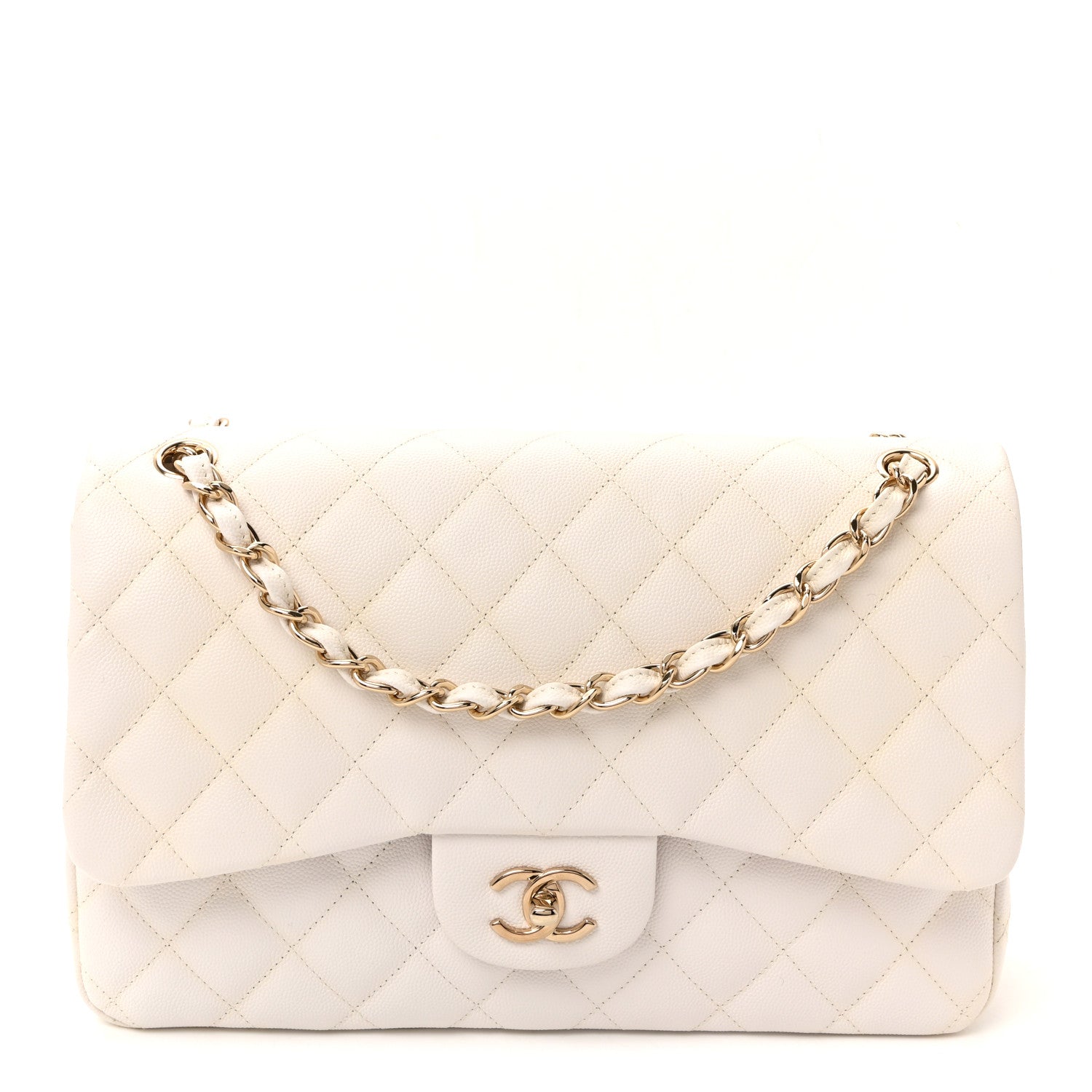 Chanel Caviar Quilted Jumbo Double Flap White 1 of 10