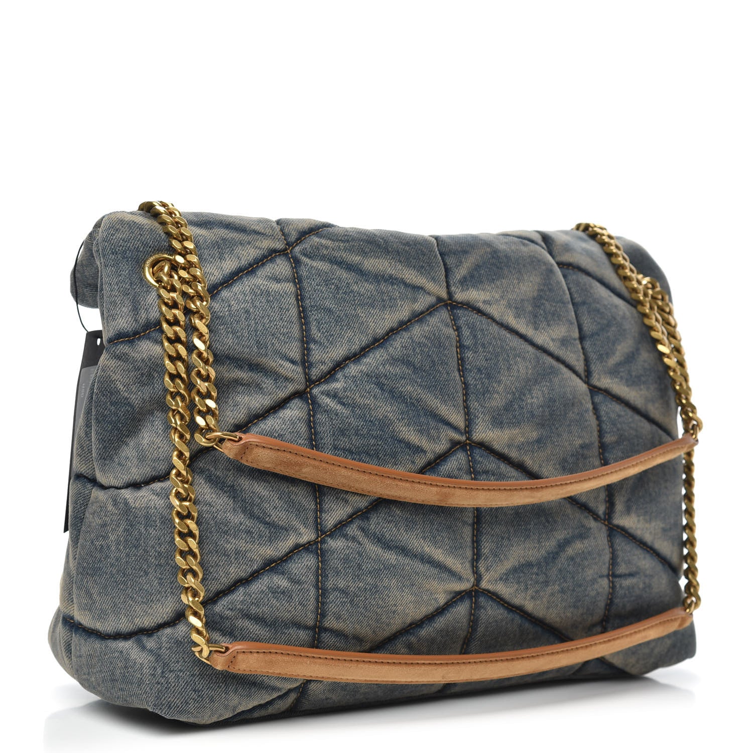Saint Laurent Denim Quilted Medium Loulou Puffer Monogram Chain Satchel Blue Cinnamon 4 of 9