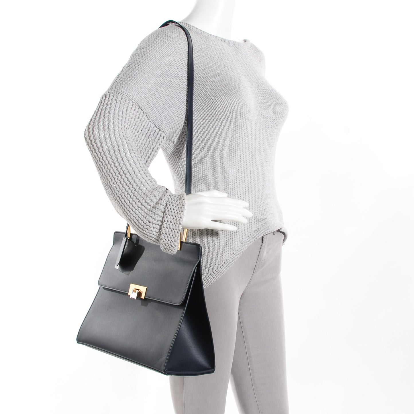 Calfskin Le Dix M Cartable Shoulder Bag Bleu Nuit