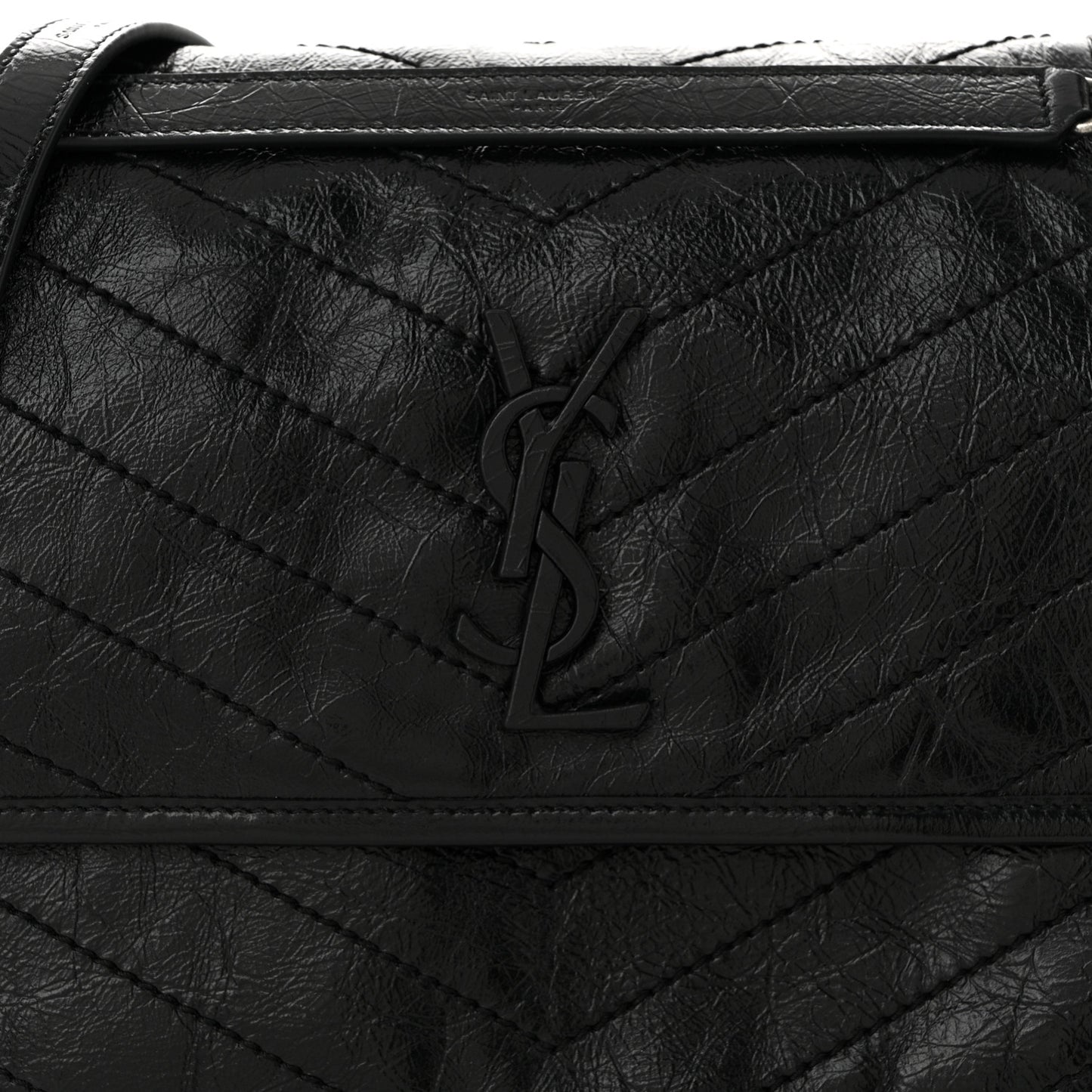 Crinkled Calfskin Matelasse Monogram Medium Niki Chain Satchel Black