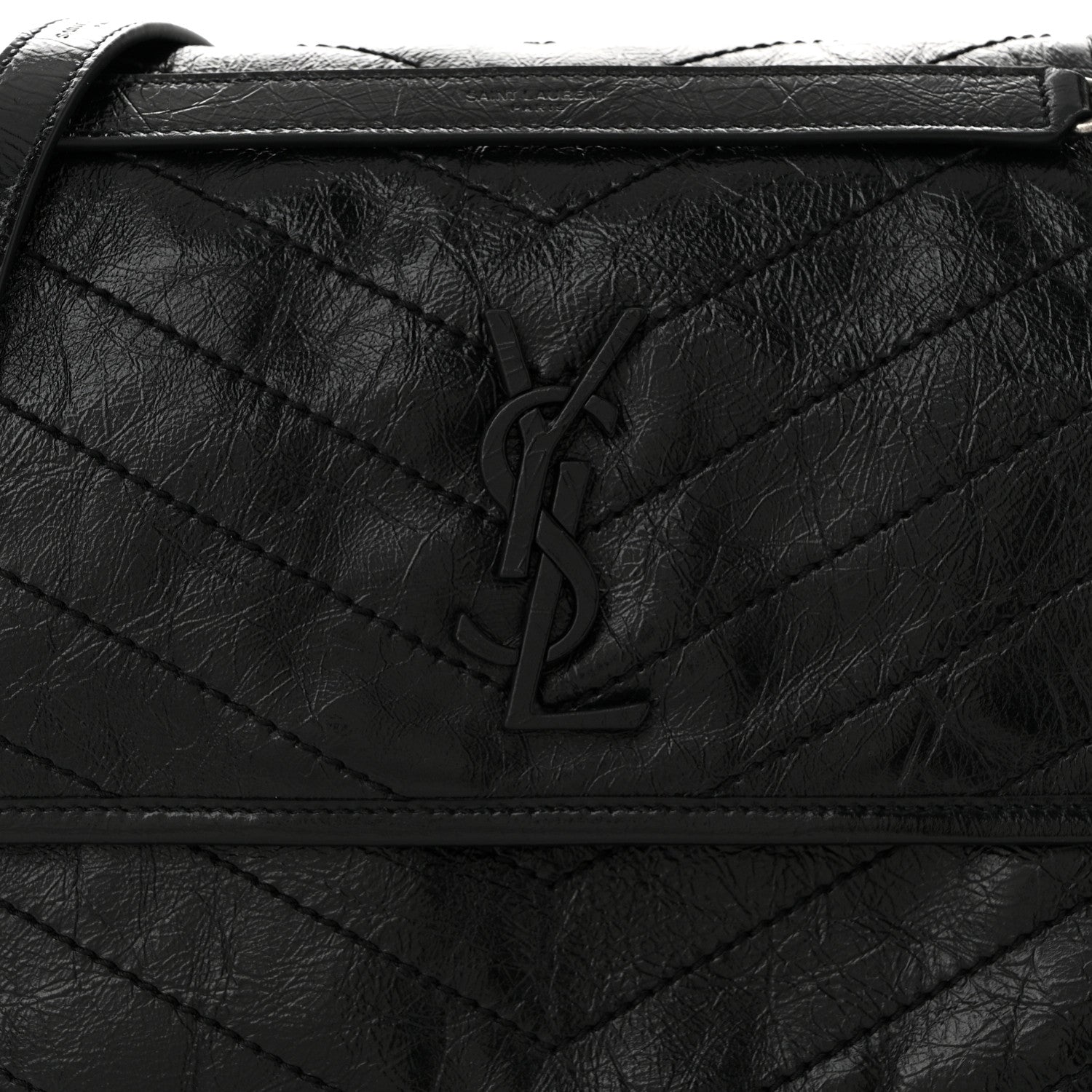 Saint Laurent Crinkled Calfskin Matelasse Monogram Medium Niki Chain Satchel Black 8 of 10