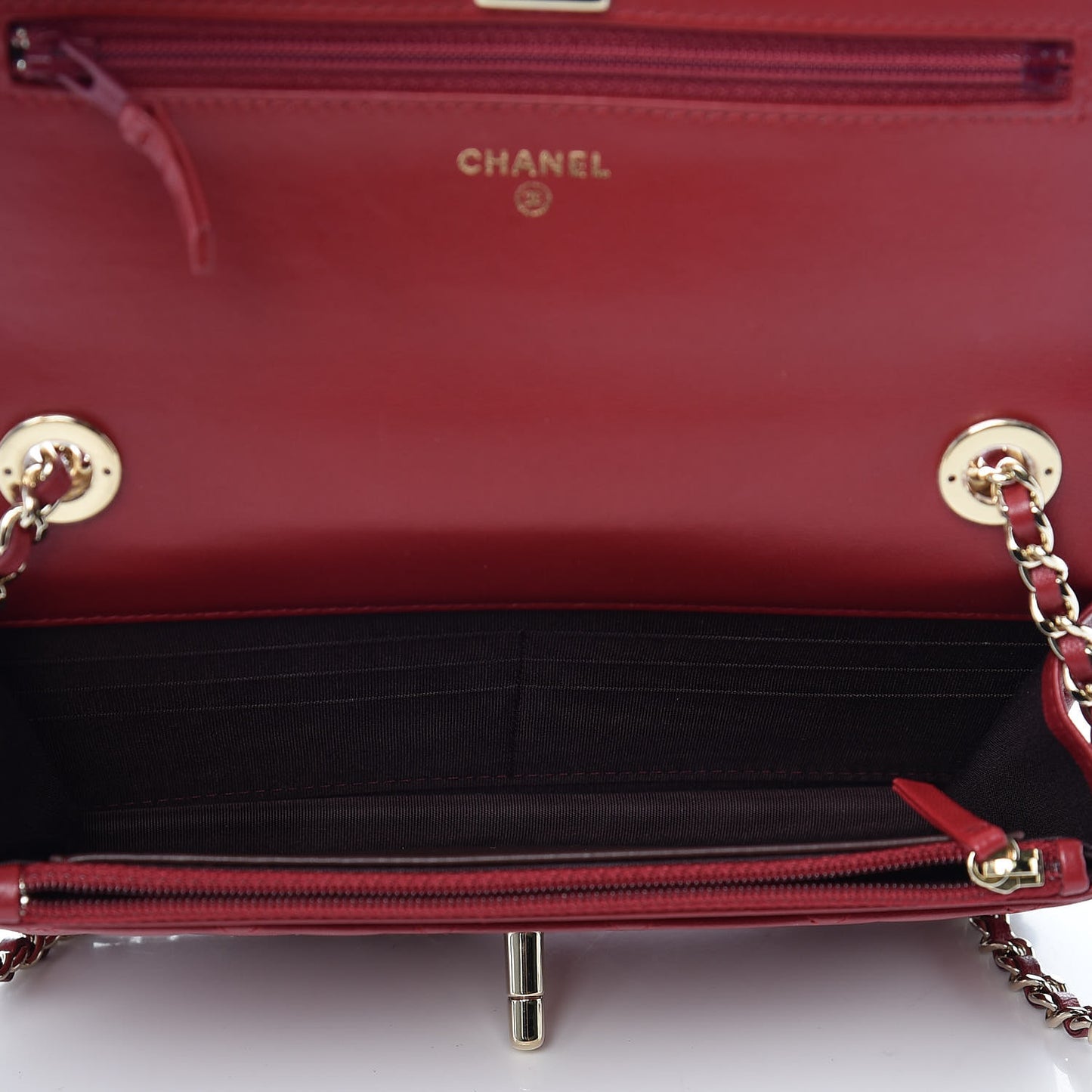Lambskin Quilted Trendy CC Wallet On Chain WOC Dark Red