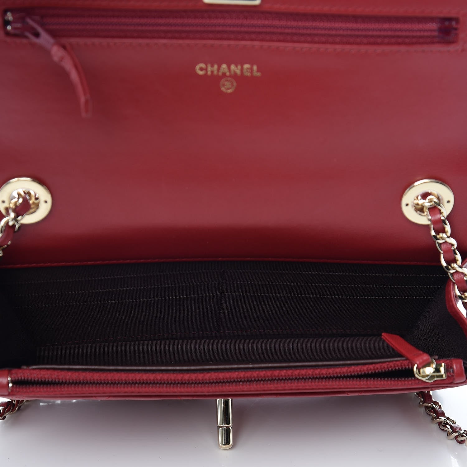 Chanel Lambskin Quilted Trendy CC Wallet On Chain WOC Dark Red 7 of 9