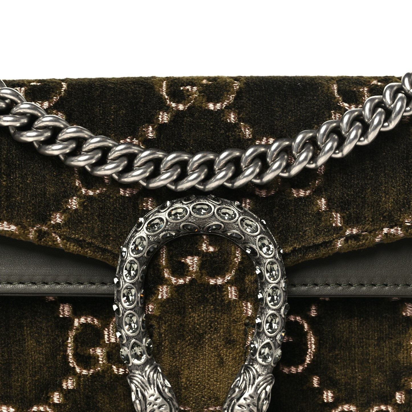 Velvet Moon Calfskin Crystal GG Monogram Small Dionysus Shoulder Bag Dark Olive Rose Gold