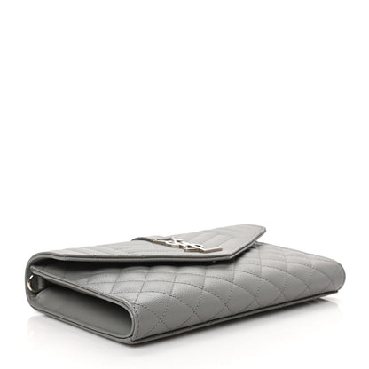 Saint Laurent Grain De Poudre Textured Mixed Matelasse Triquilt Monogram Clutch Storm 4 of 6