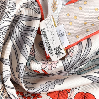 Hermes Silk Twill Le Premier Chant Scarf 90 White Gris Grenadine 5 of 5