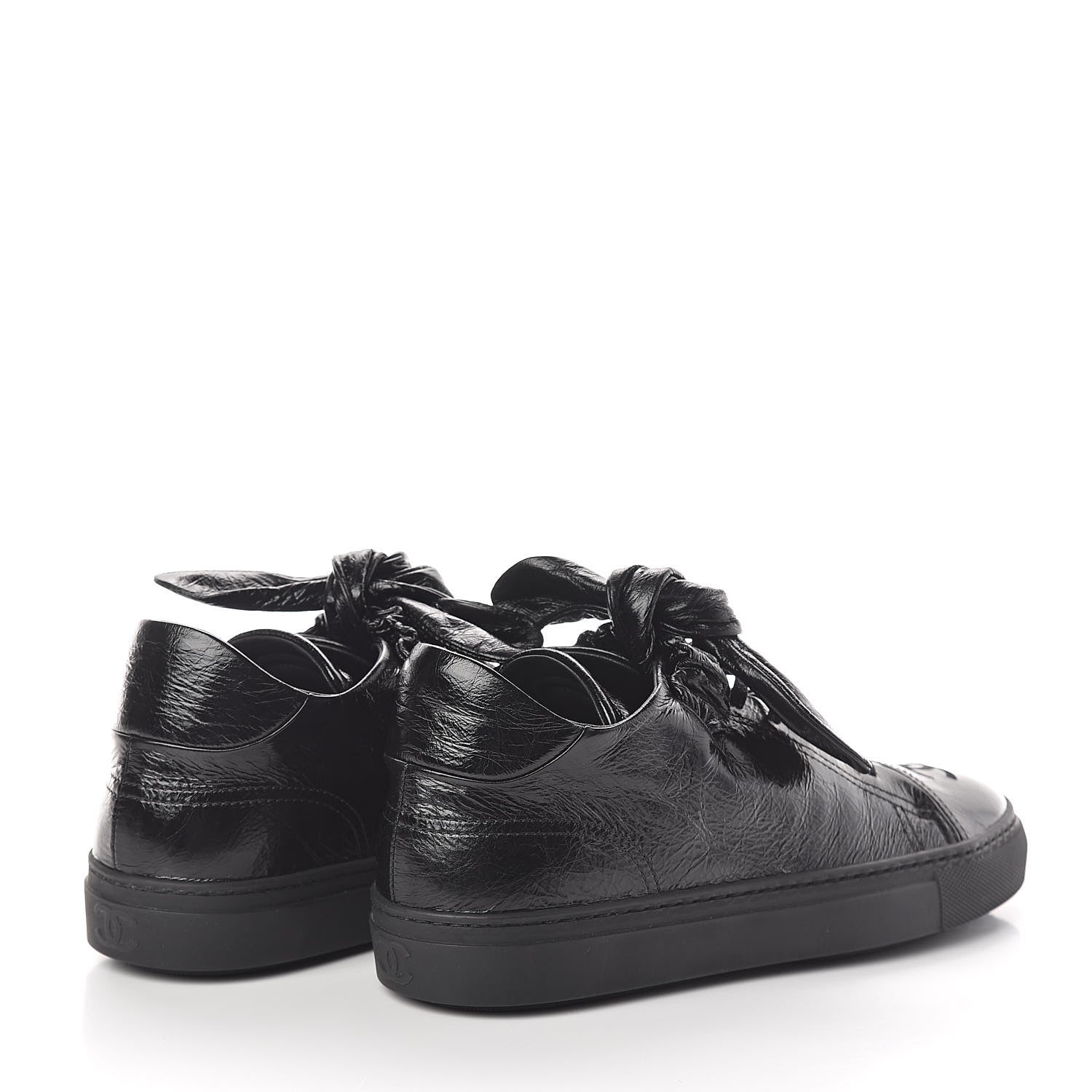 Chanel Crumpled Calfskin Womens CC Bow Sneakers 38.5 Black 4 of 6