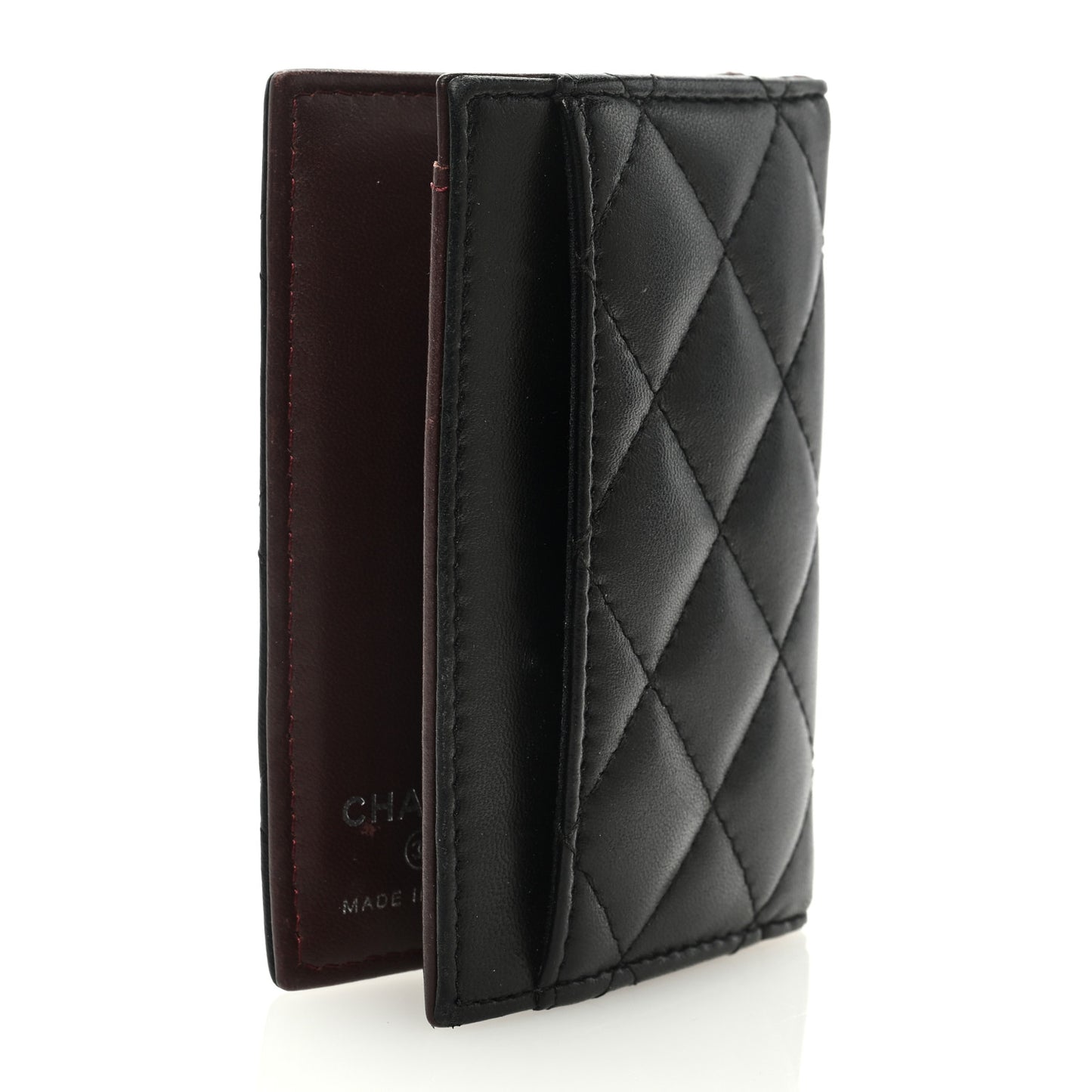 Lambskin Quilted Card Holder Wallet Black