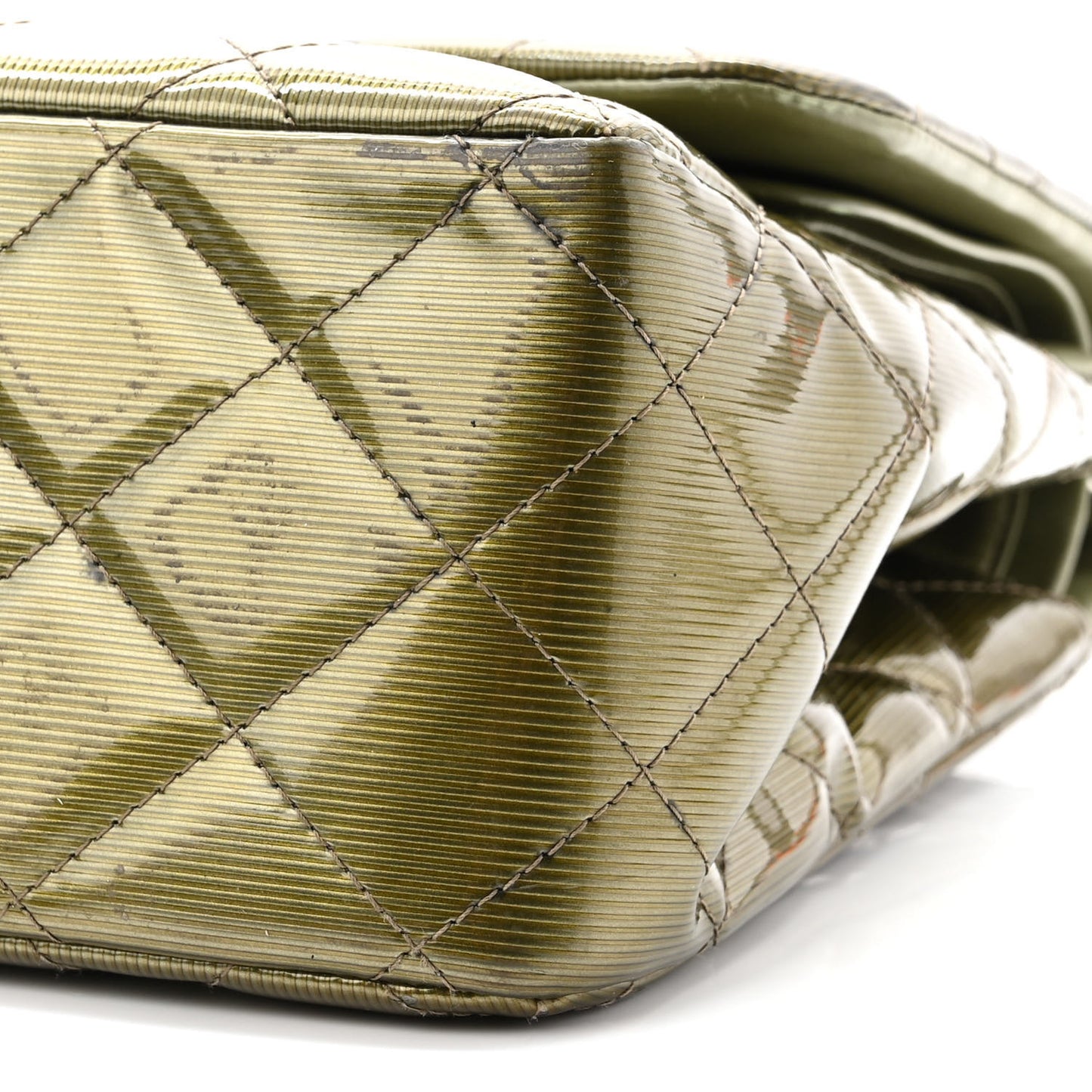 Striated Patent Quilted Jumbo Double Flap Green