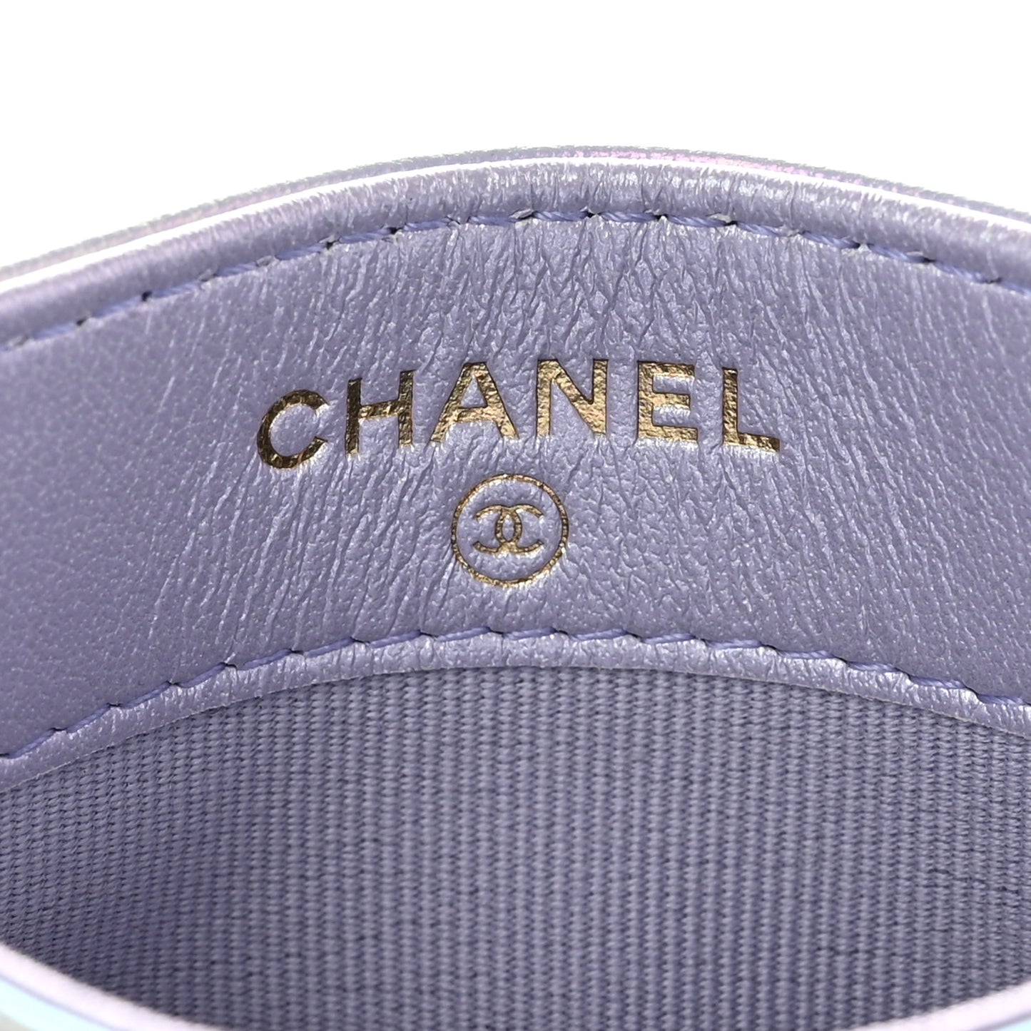 Iridescent Calfskin Quilted Chanel 19 Card Holder Light Purple