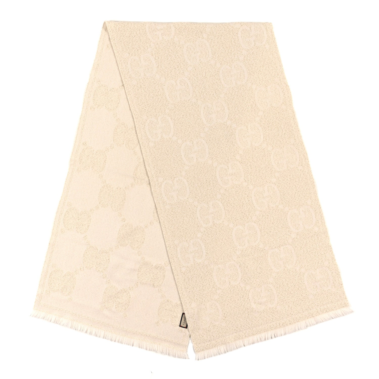 Gucci Wool Lame Jacquard Monogram Jumbo GG Lady Nest Lux Scarf White Gold 2 of 3