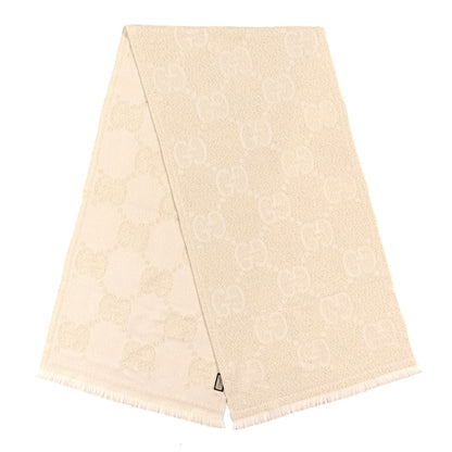 Gucci Wool Lame Jacquard Monogram Jumbo GG Lady Nest Lux Scarf White Gold 2 of 3