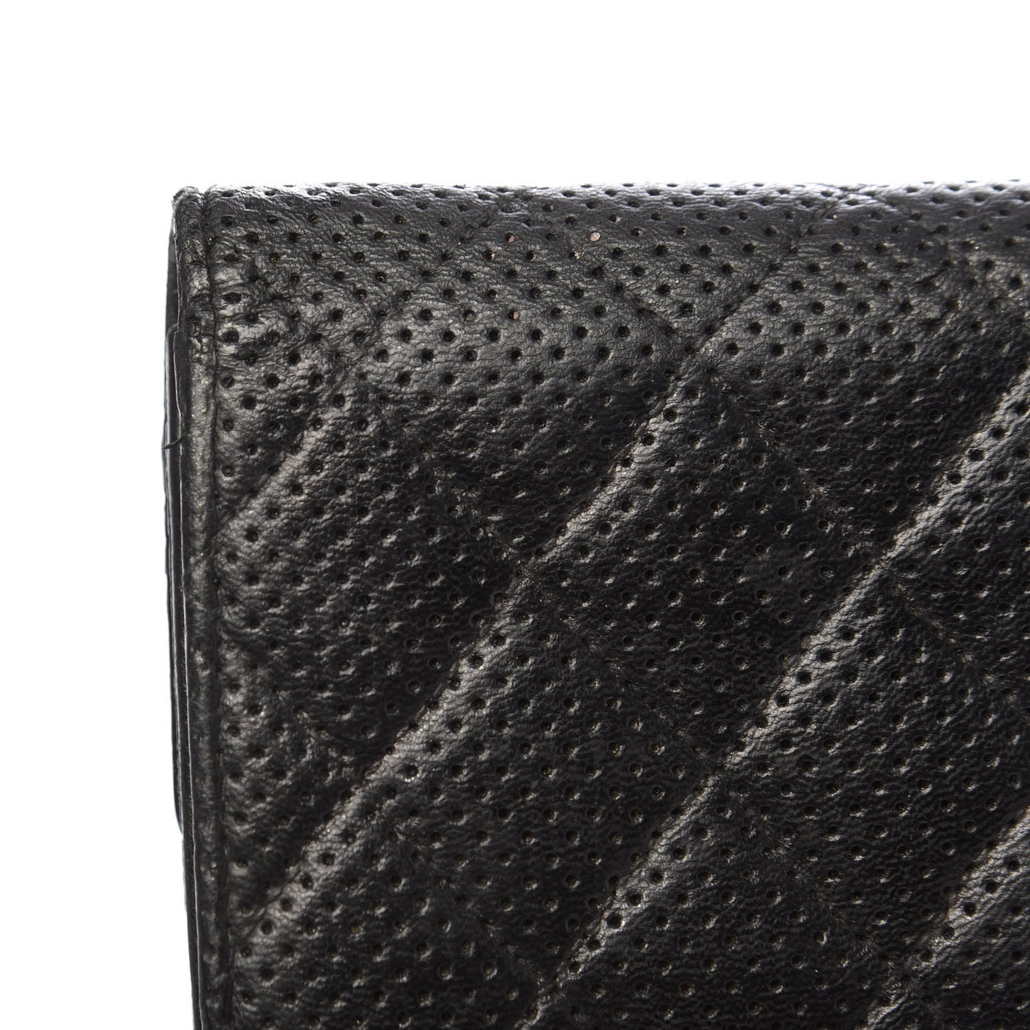 Perforated Lambskin Quilted Large Gusset Flap Wallet Black