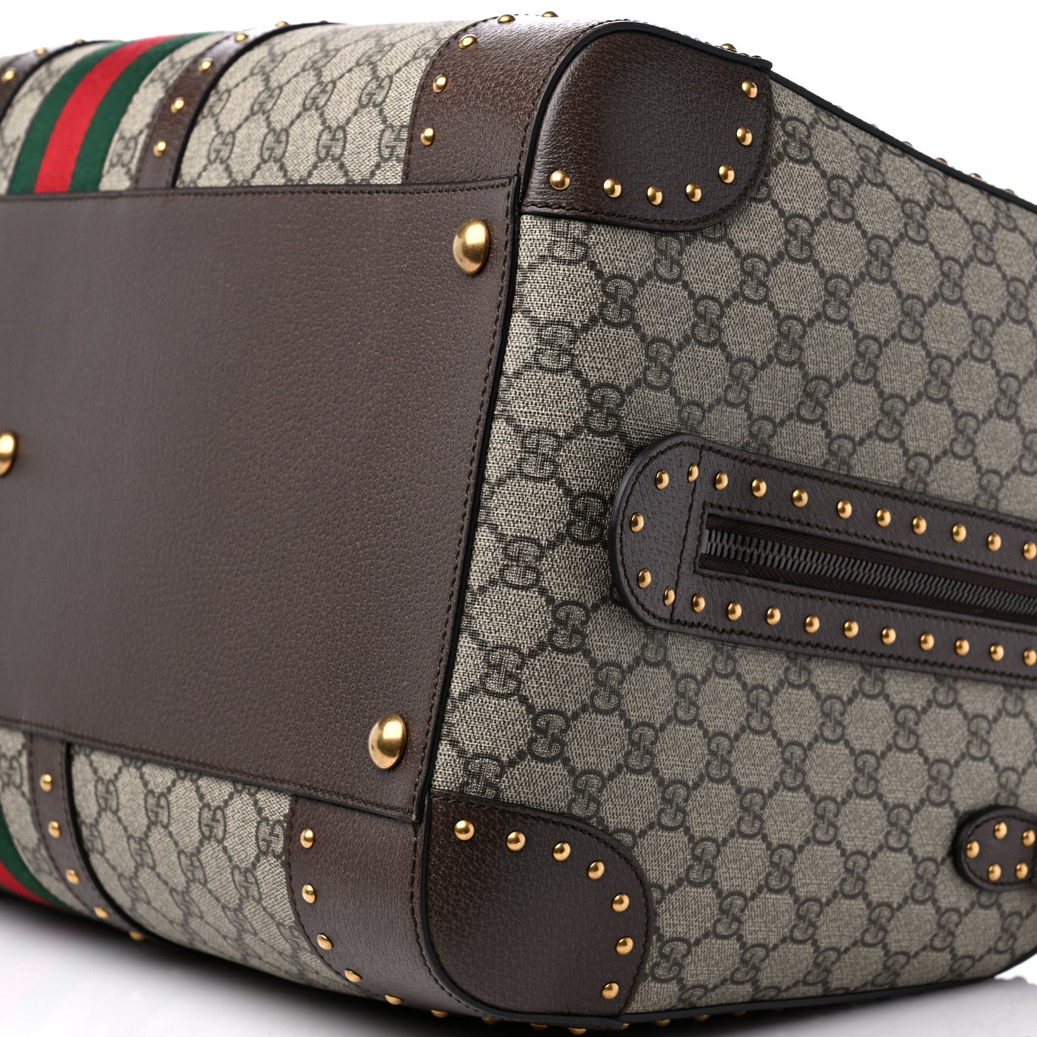Gucci GG Supreme Monogram Textured Dollar Calfskin Web Studded Large Savoy Duffle Bag Beige Ebony 8 of 8
